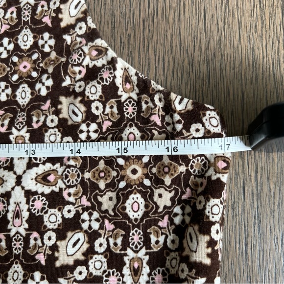 J. Jill Kona Brown/Pink Kaleidoscope Print Jersey Stretch Cross Back Maxi Dress - Picture 12 of 12